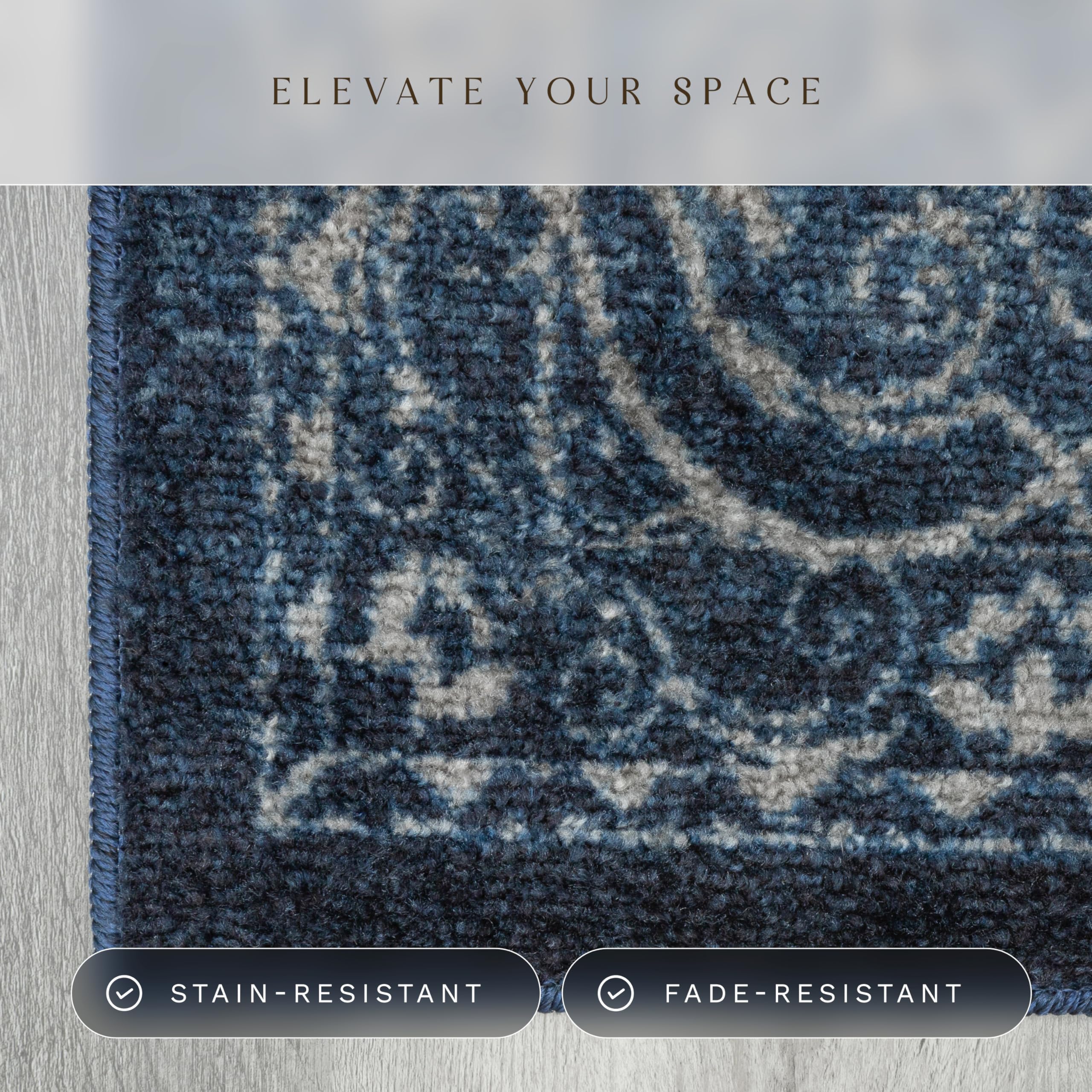 Maples Rugs Pelham Vintage Medallion Area Rugs - Made in USA - Low Pile, Non Slip, Pet-Friendly Mat for Bedroom, Office, Living & Dining Room, 5' x 7', Wineberry: Navy/Grey 1'8" x 5' (Oblong)