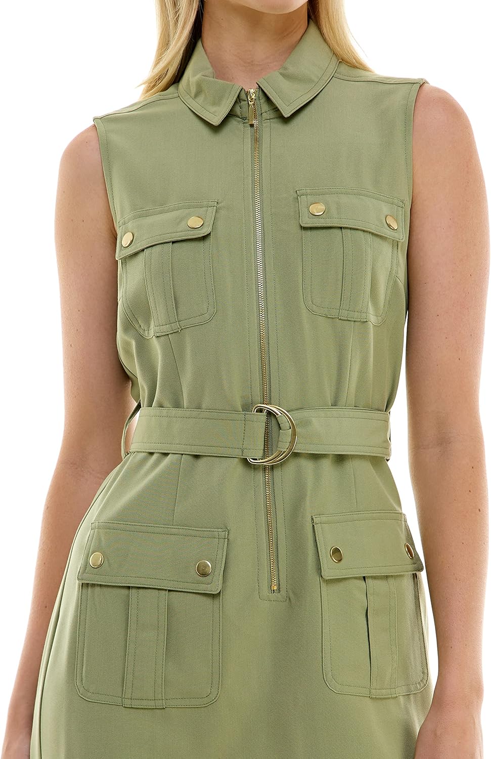 Sharagano Womens Sleeveless Shirt Dress with Front Pockets - Image 5