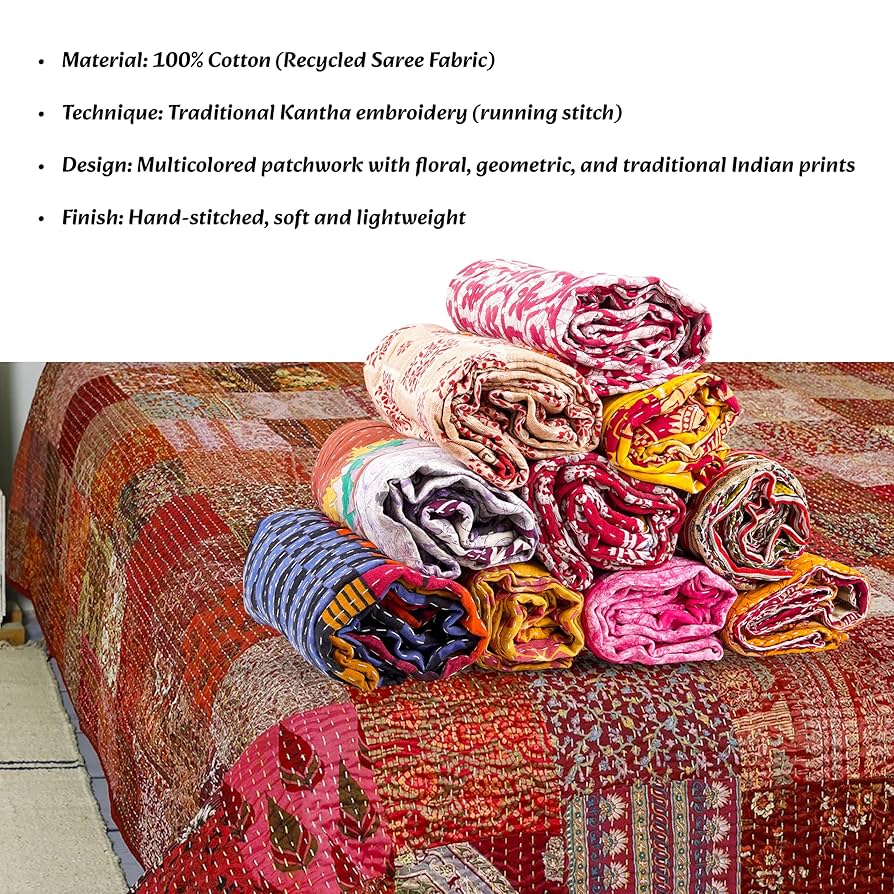 amaleh購入　Kantha.0652 カンタキルト 1880x1330mm インド産 カンタキルト・ラリーキルト】ヴィンテージラグ専門店