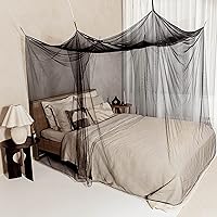 Vista 2 de Mosquitera negra para camas individuales a king size – 2 aberturas laterales y 6 bucles para colgar – Forma rectangular decorativa para el hogar