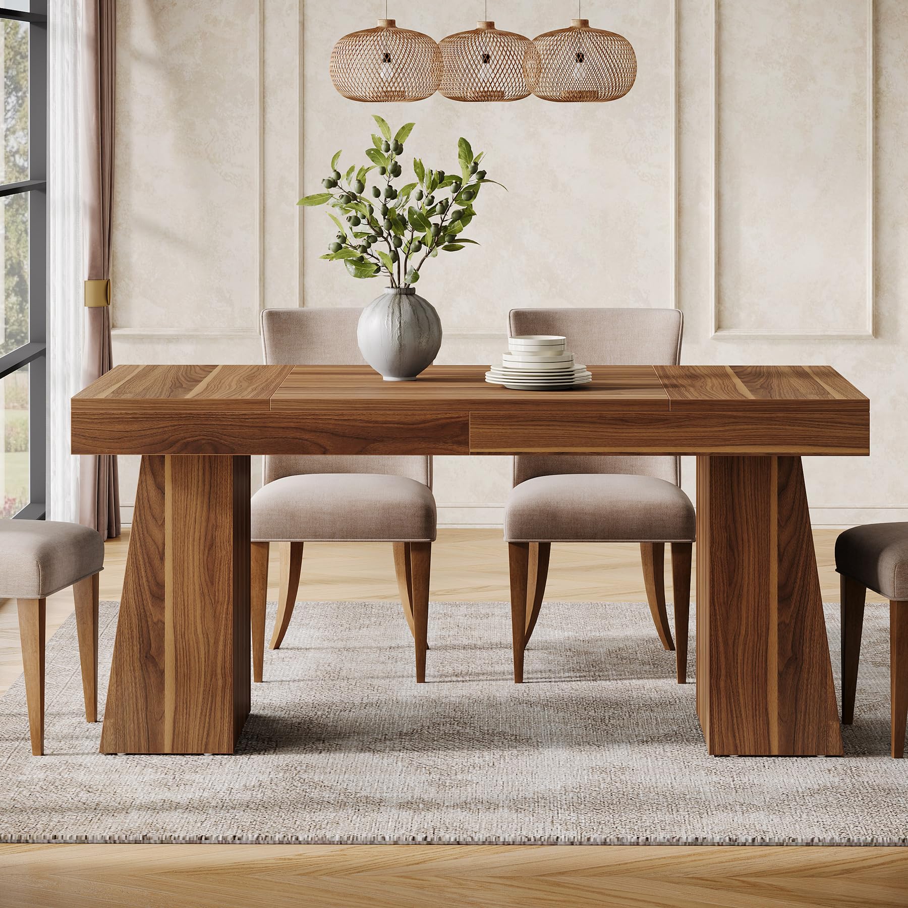 Tribesigns Mesa de Comedor 140 cm para 4-6 Personas, Mesa de Comedor Rectangular para Cocina, marrón