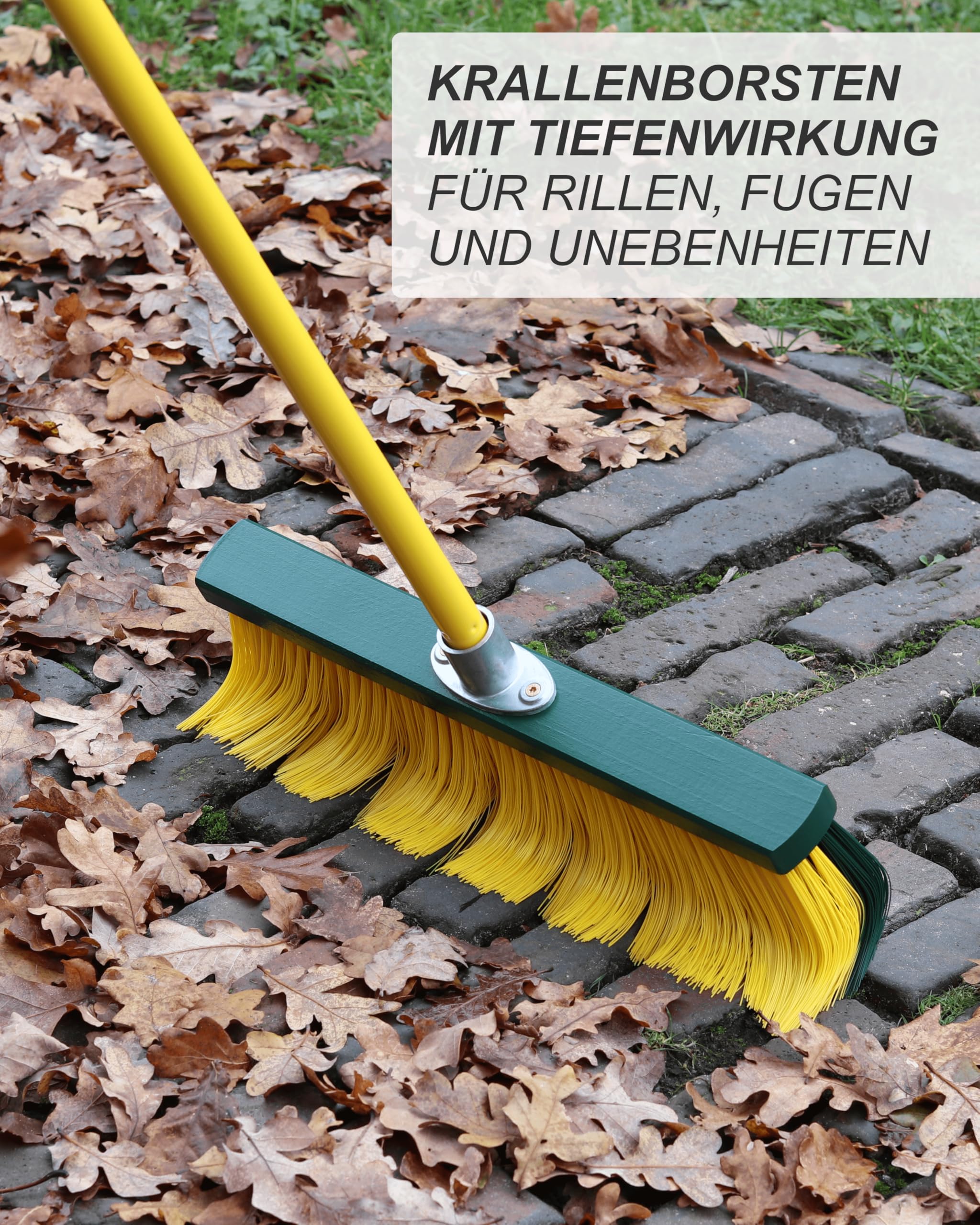 Krallenbesen mit Tiefenwirkung - Straßenbesen mit abgewinkelten Krallenborsten - Gartenbesen mit Teleskopstiel - Spezialbesen für Haus, Hof & Garten - Made in Germany - Breite: 45cm