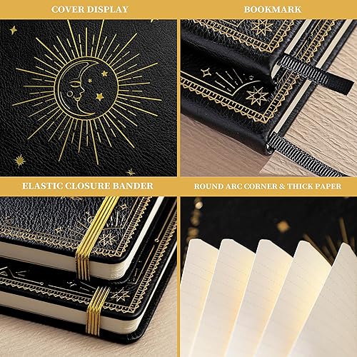 Miniatura 3 de Cuaderno a rayas  Cuaderno clásico de piel sintética de papel grueso de alta calidad con bolsillo + separadores de páginas, regalos, bandas, grande,