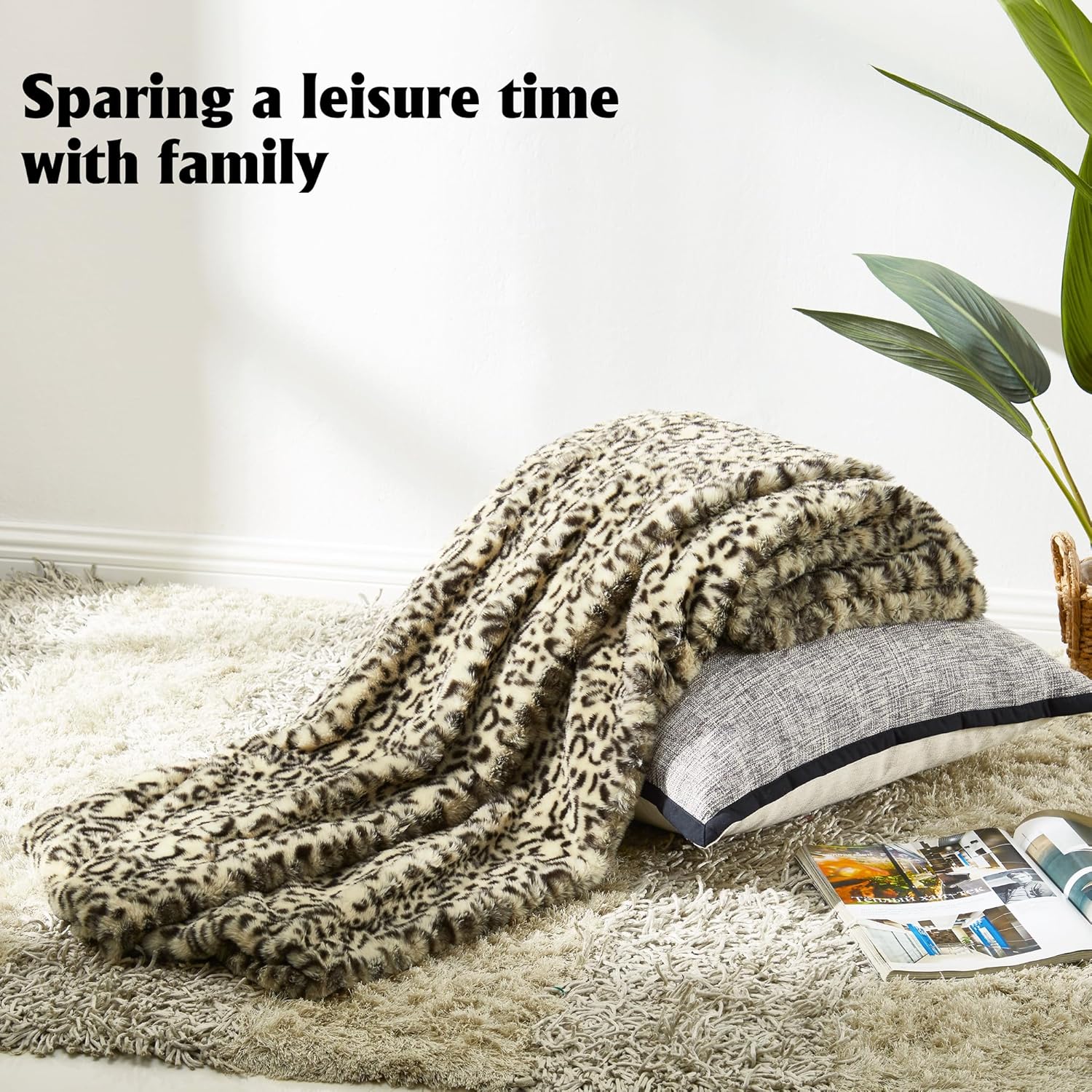 JONIYEAR Decorative Brown Leopard Print Faux Rabbit Fur Throw Blanket for Couch 50" x 60",Double Sided Soft Thick Warm Cheetah Blankets for Winter, Cute Cozy Plush Animal Printed Blanket for Women - Image 4