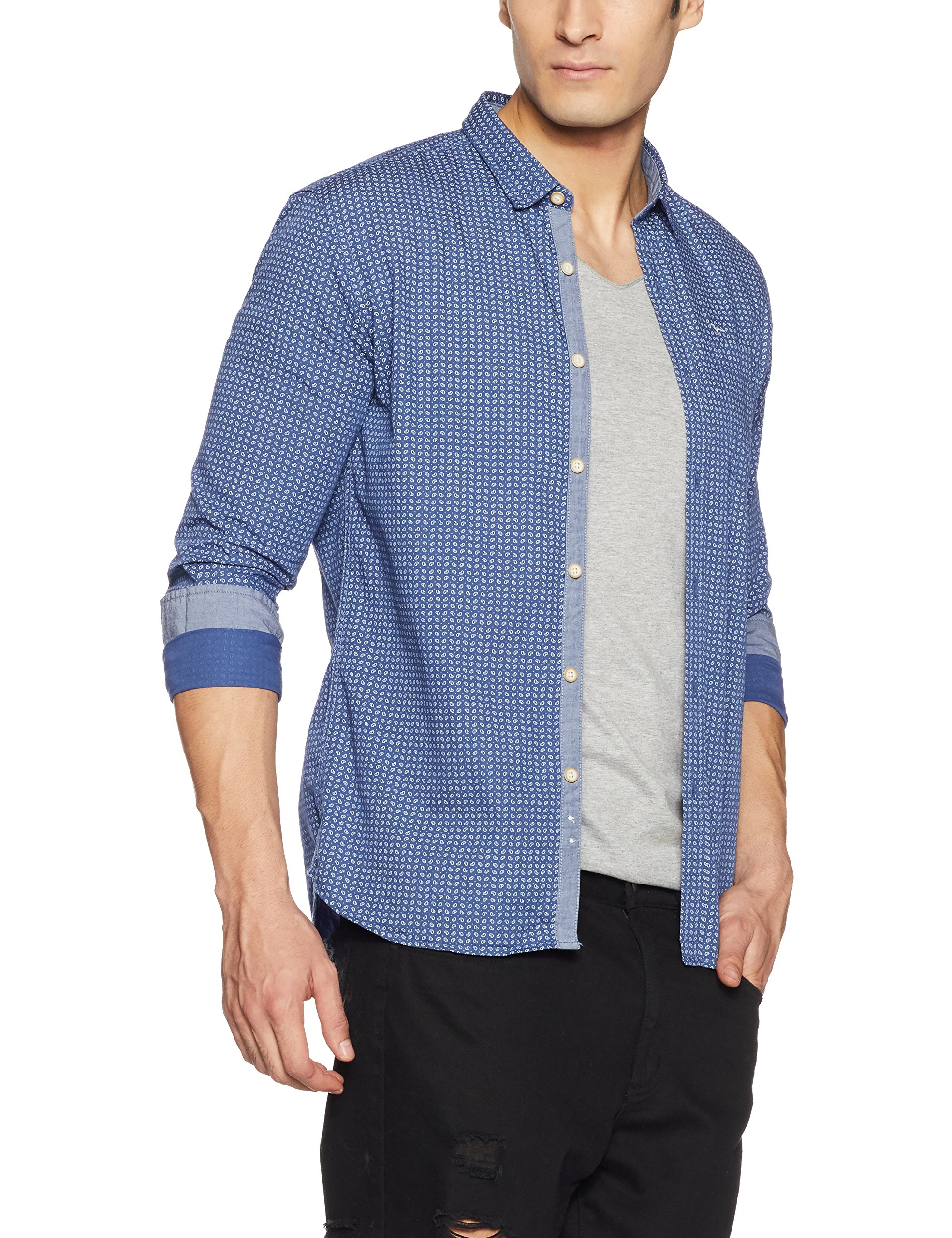 Flying Machine Men's Casual Shirt (8907378999818_FMSH7173_XX-Large_Blue)