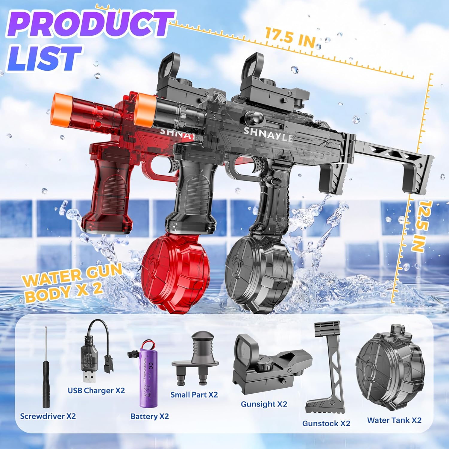 2 Pack Electric Water Gun 2026 Upgraded, Watergun for Adults & Kids, Powerful Automatic Squirt Gun Shooting Long Range Water Blaster, Pool Outdoor Toy (Black+Red)