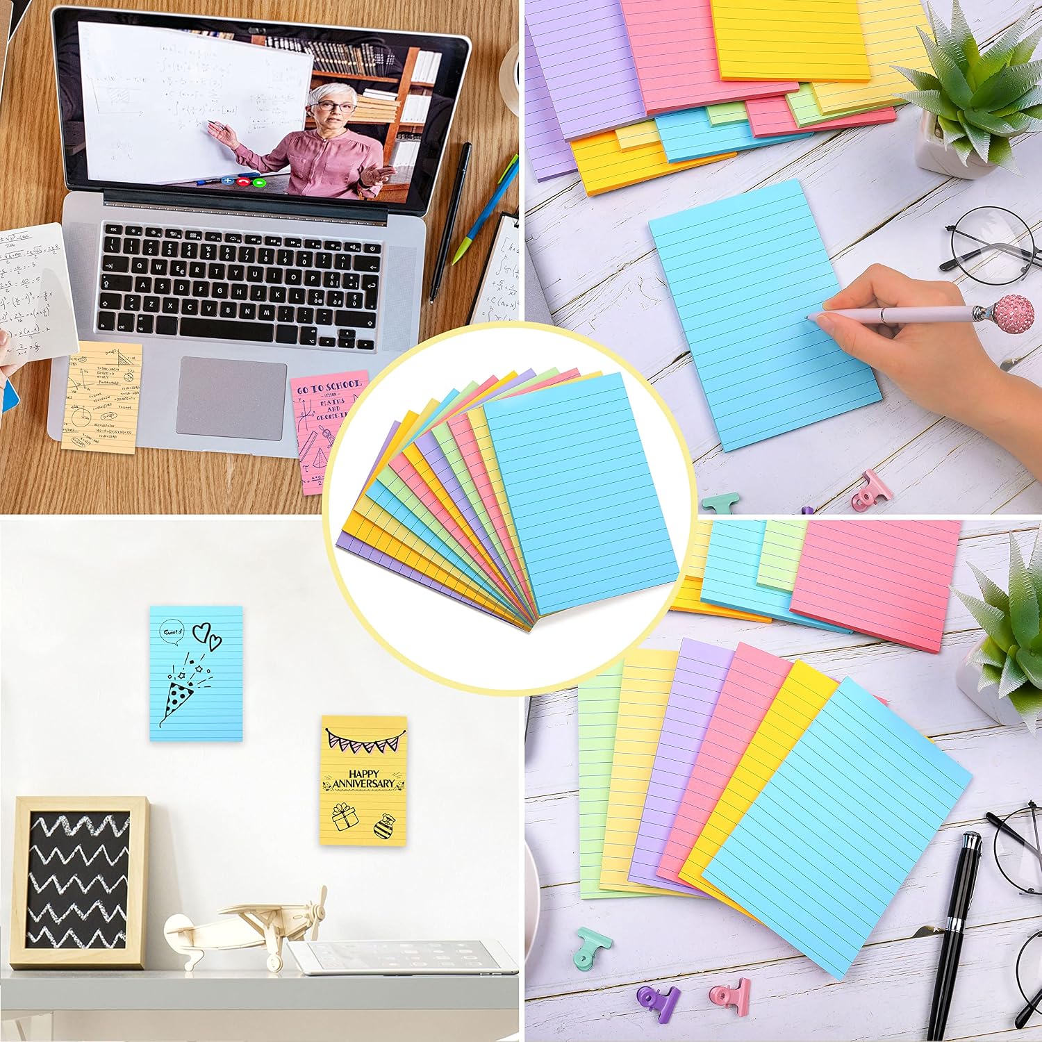 4×6 Sticky Notes - Lined Sticky Notes 4 x 6 inch, 6 Pads/Pack, Sticky Note Pads, Strong Sticking Power, 6 Unique Sticky Notes with Line, Vertical Sticky Note Pack, Easy to Post for Notebook
