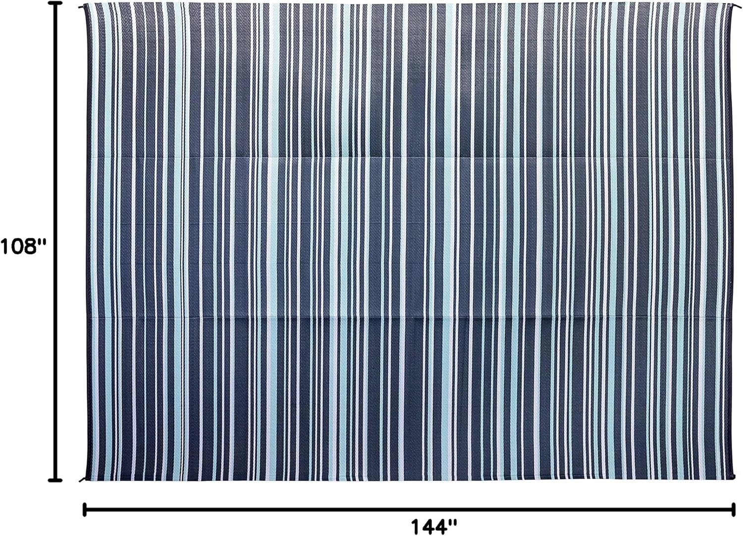 Camco Large Reversible Outdoor Patio Mat, Easy to Clean, Perfect for Picnics, Cookouts, Camping, and The Beach (9' x 12', Green and White Striped Design) (42864)