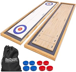 GoSports 6 ft Tabletop Shuffleboard and Curling 2 in 1 Game with 8 Pucks and Tote Bag