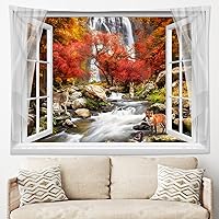 Vista 25 de HVEST Tapiz de otoño para colgar en la pared, diseño rústico de calabaza, Acción de Gracias, bosque de arce, paisaje natural para sala de estar