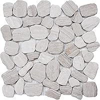 Vista 8 de 5 hojas de azulejo de mosaico de mármol para salpicadura de cocina, piso de baño, etc, colección River Rock, rondas mixtas, 12"X12"X3/8", desgastado