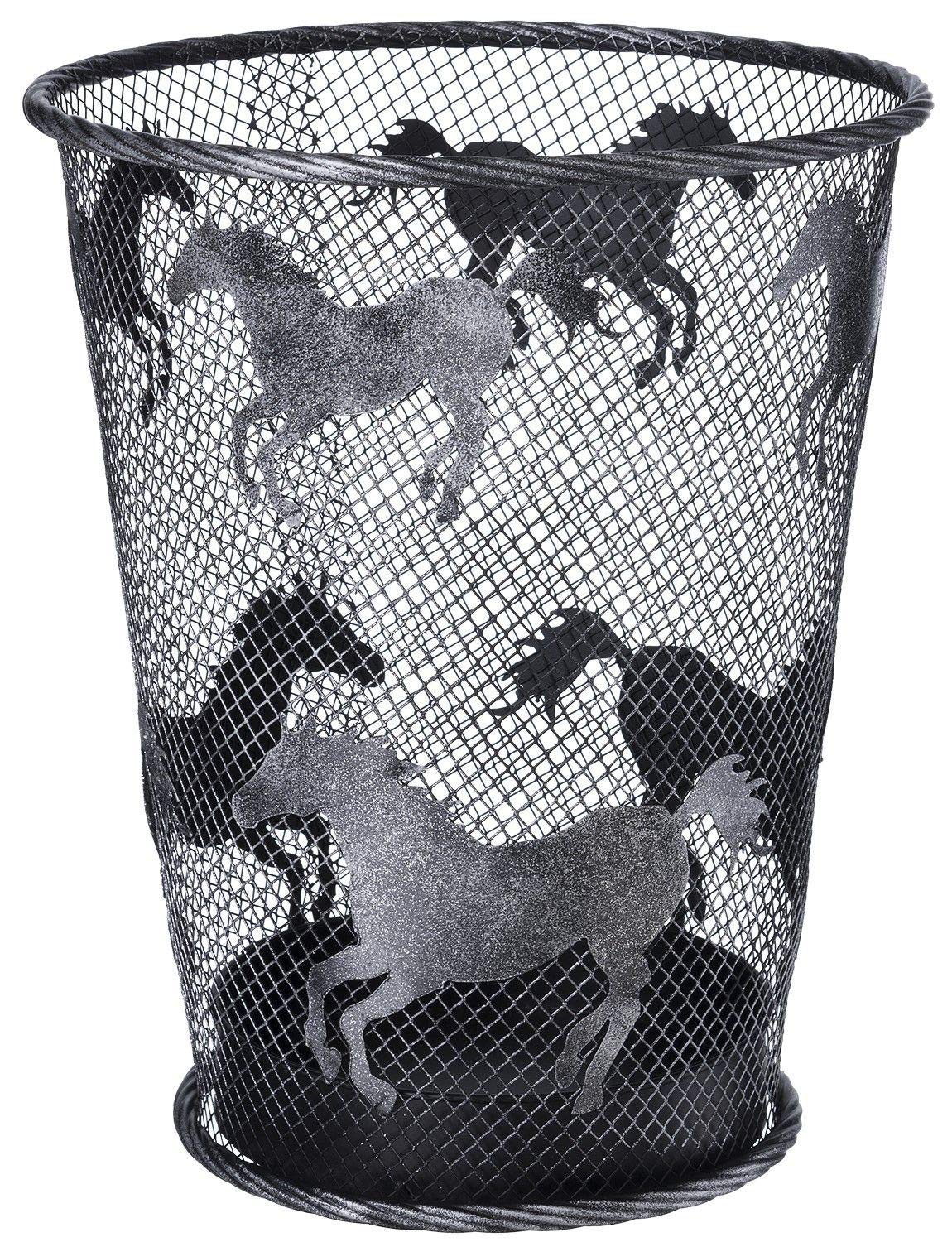 Tough 1 Gift Corral Waste Basket Horses Blk Silver