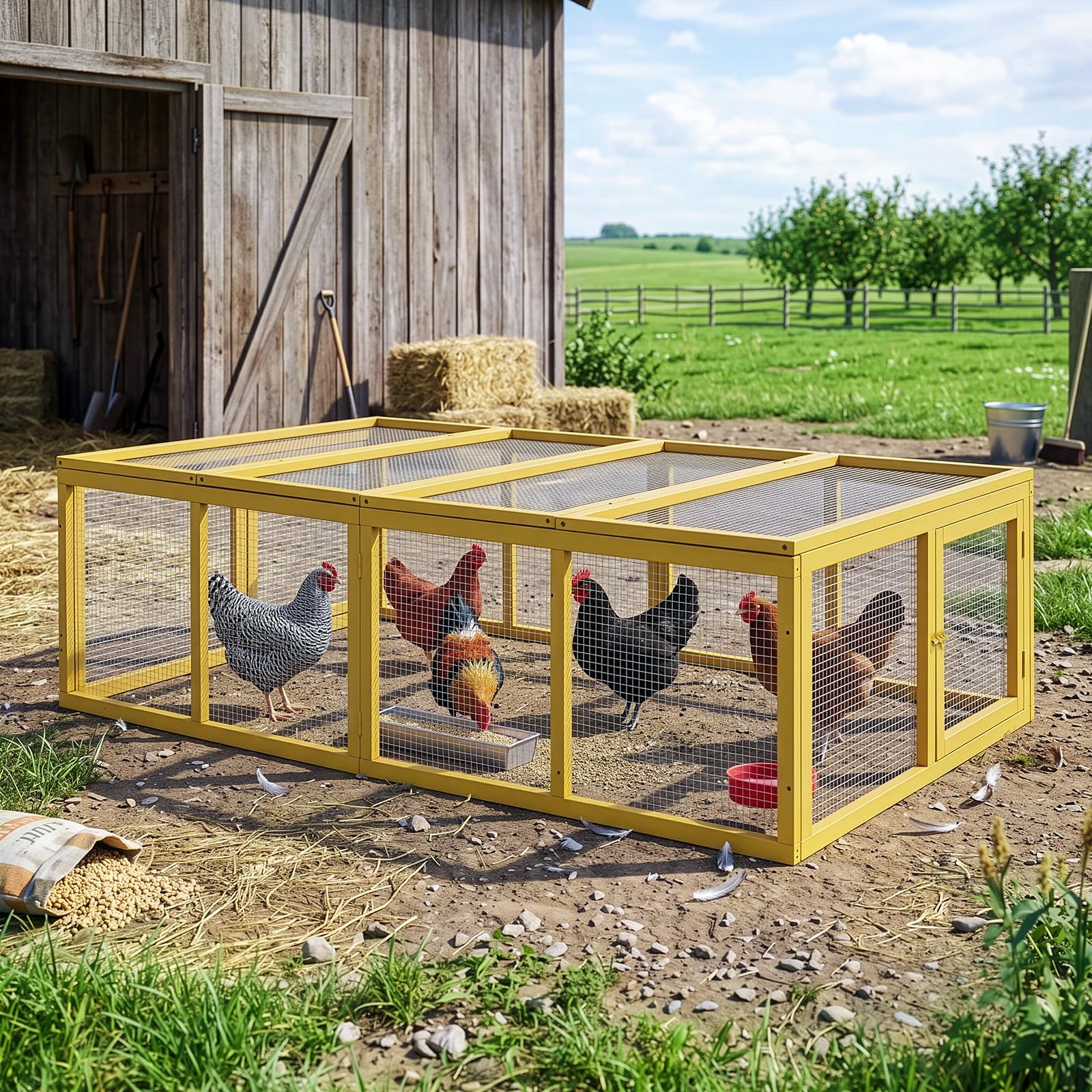 freilaufgehege Holz, kaninchenstall mit klappbarer Abdeckung, 180 x 90 x 48 cm, Großer Raum, geeignet für kleine Tiere zum Herumstreifen im Freien, Gelb