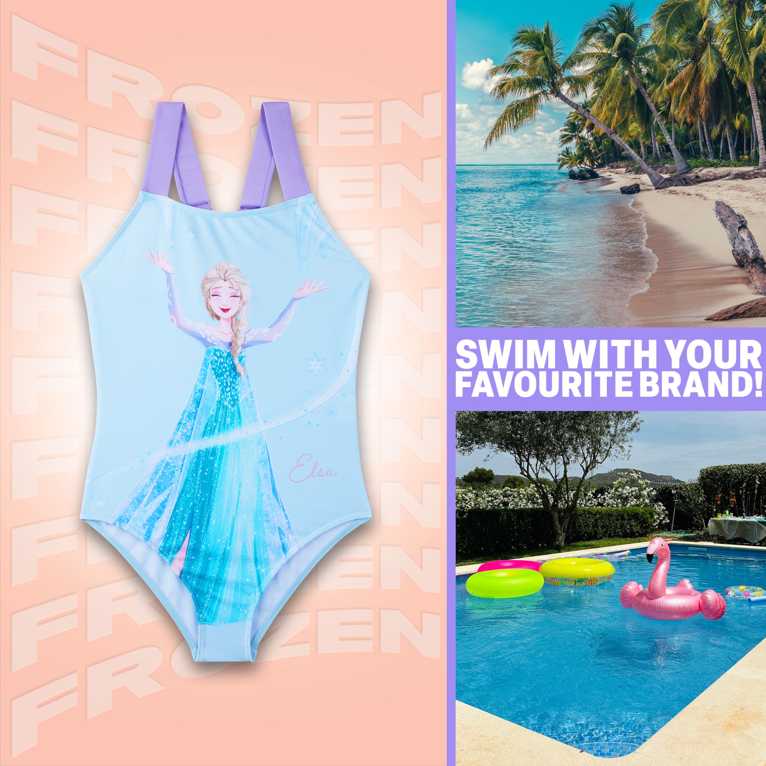 Disney Frozen Moana Little Mermaid Bañador Niña Una Pieza con Tirantes Ajustables Ropa de Baño Playa Piscina