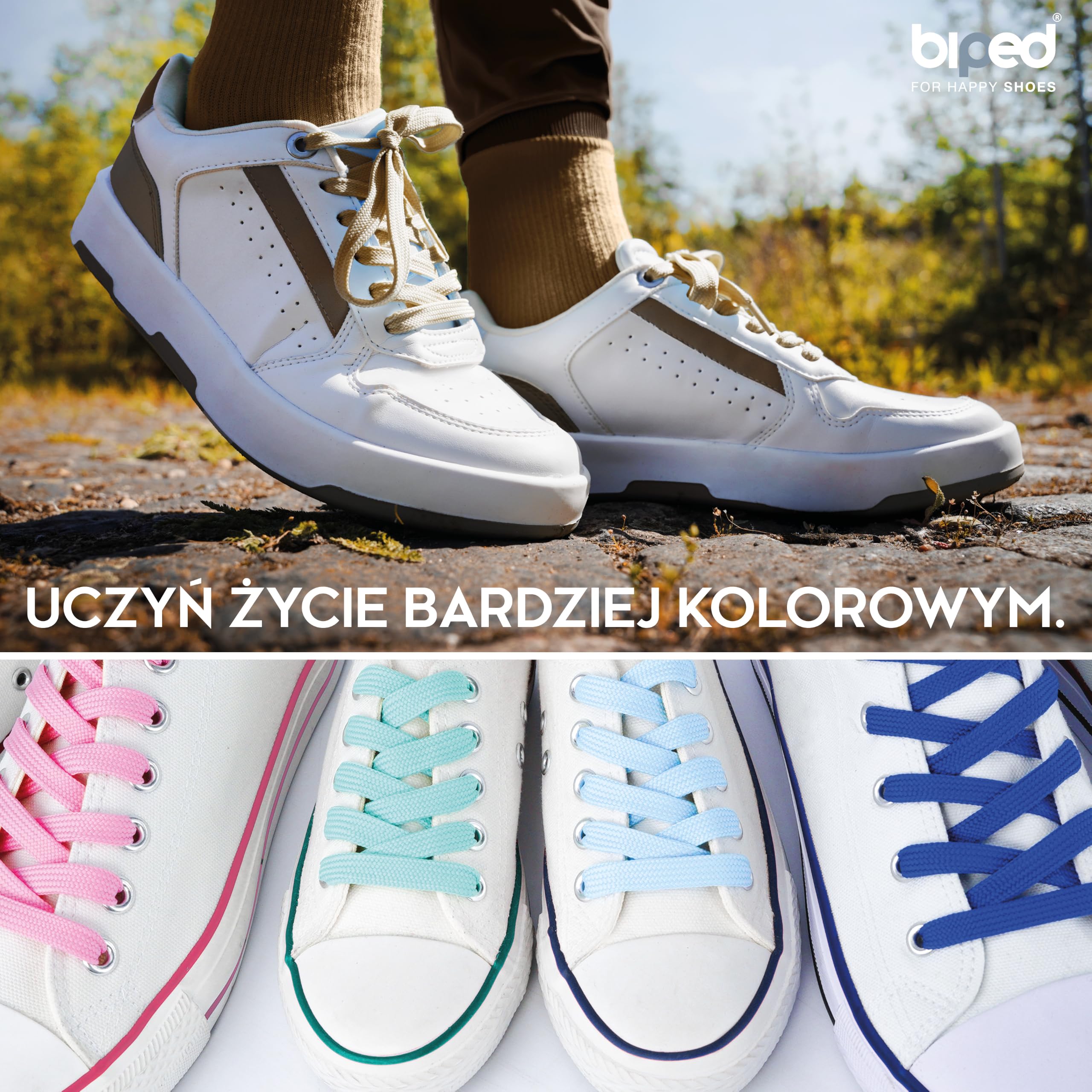 biped LACES 2 pary płaskich sznurówek 10 mm – Wytrzymałe sznurówki poliestrowe – do trampek, sneakersów, butów sportowych, biegowych i botków z2913
