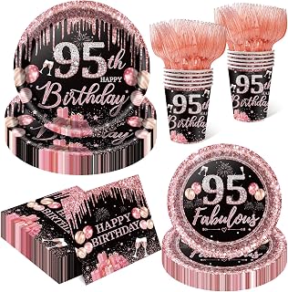 250PCS 95th Birthday Party Decorations for 50 Guests Black and Rose Gold Party Supplies for Women Include Disposable Paper Plates, Napkins, Cups, and Disposable Plastic Cutlery (95)