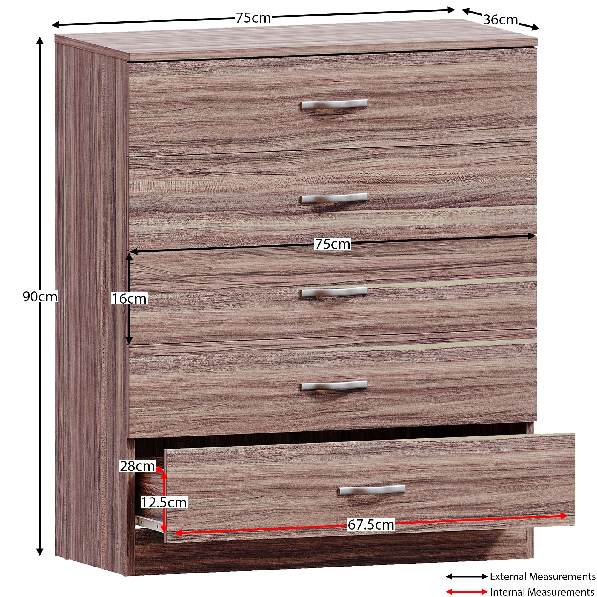 Vida Designs Riano Commode avec 5 tiroirs Noir étagère Armoire penderie Vida Designs Riano Commode avec 5 tiroirs Noir étagère Armoire penderie