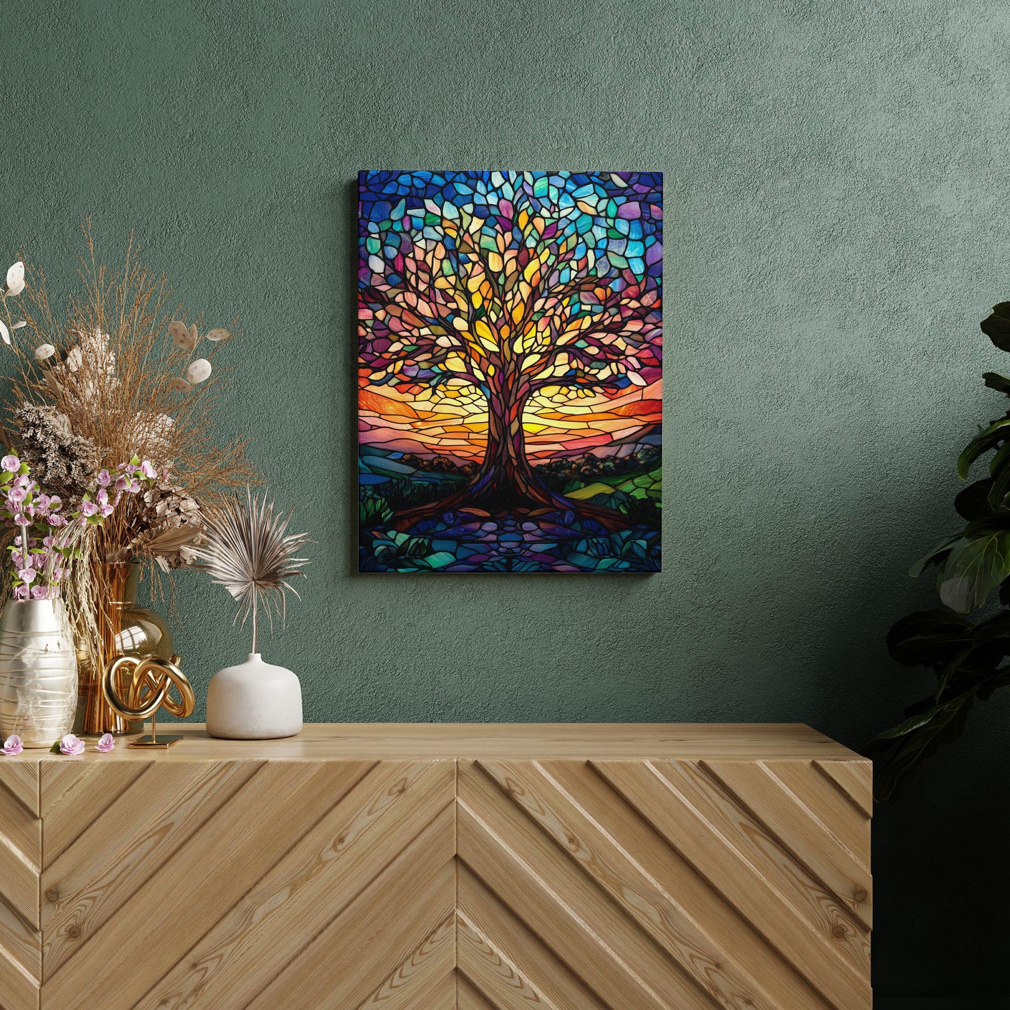 Amazon.com: Colorful Stained Glass Tree Wall Art, Vibrant