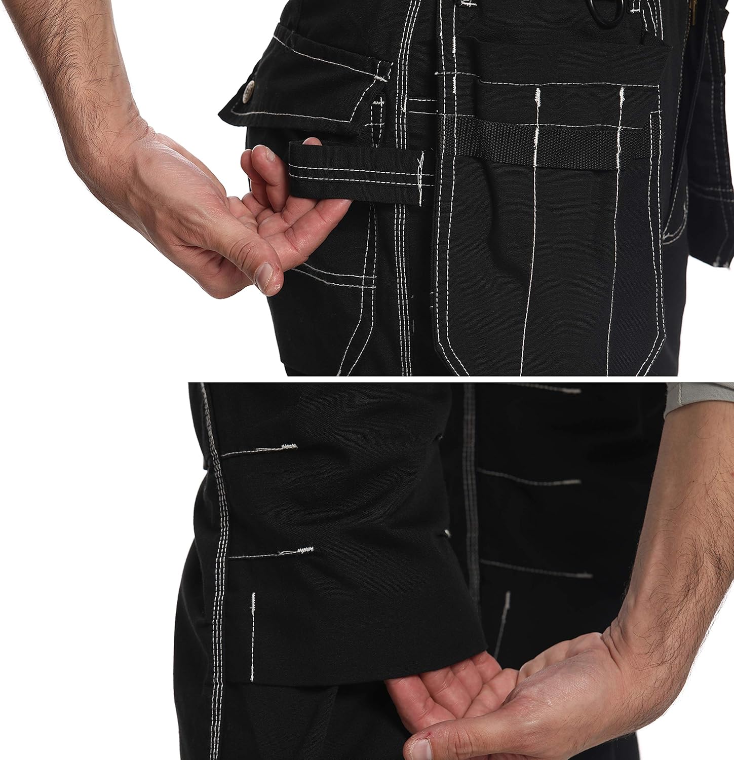 Men's Ripstop Construction Pants Tactical Field Pants Multi-Pocket Utility Cargo Work Pants SB129Y Black 30