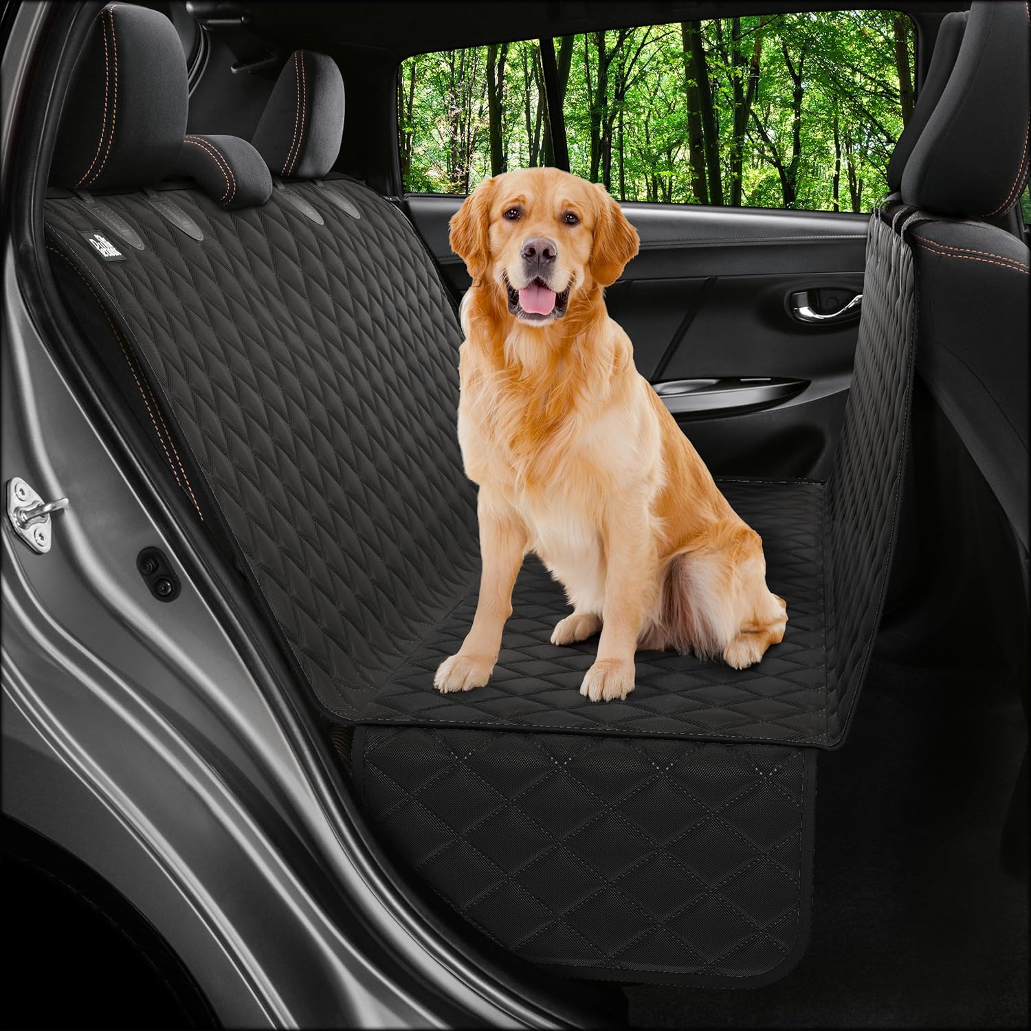 Dog Car Seat Cover for Back Seat, Waterproof Hammock for Car, SUV & Truck, Non-Slip Backseat Cover for Dogs, Heavy-Duty Dog Hammock Style Seat Protector Pets, Easy to Install & Clean Black Standard (58"x54")