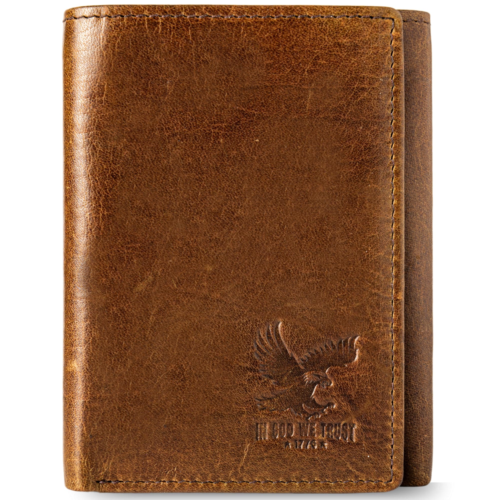 BULL GUARD Best Leather Men's RFID Trifold Wallet With ID Great Outdoor Wallet