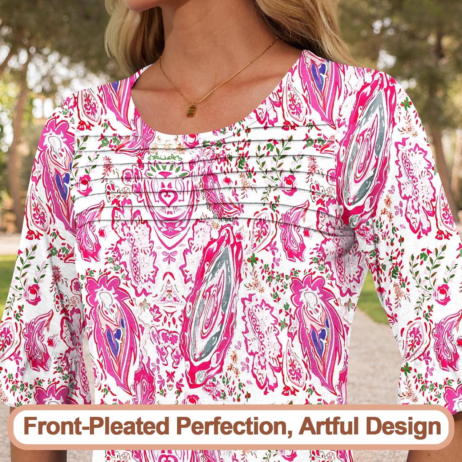 Blingfit Womens Tops 3/4 Length Sleeve Dressy Casual Shirts Bell Sleeve Front Pleated Fasion Trendy Summer Blouses 2026 - Image 5