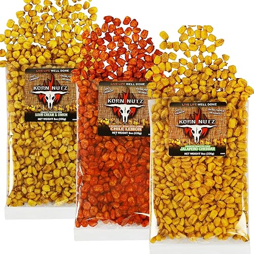 Vista 39 de Ranch, BBQ, granos de maíz crujientes salados Paquete variado de maíz tostado suave y crujiente Runnin' Wild Foods 1.5 libras en total