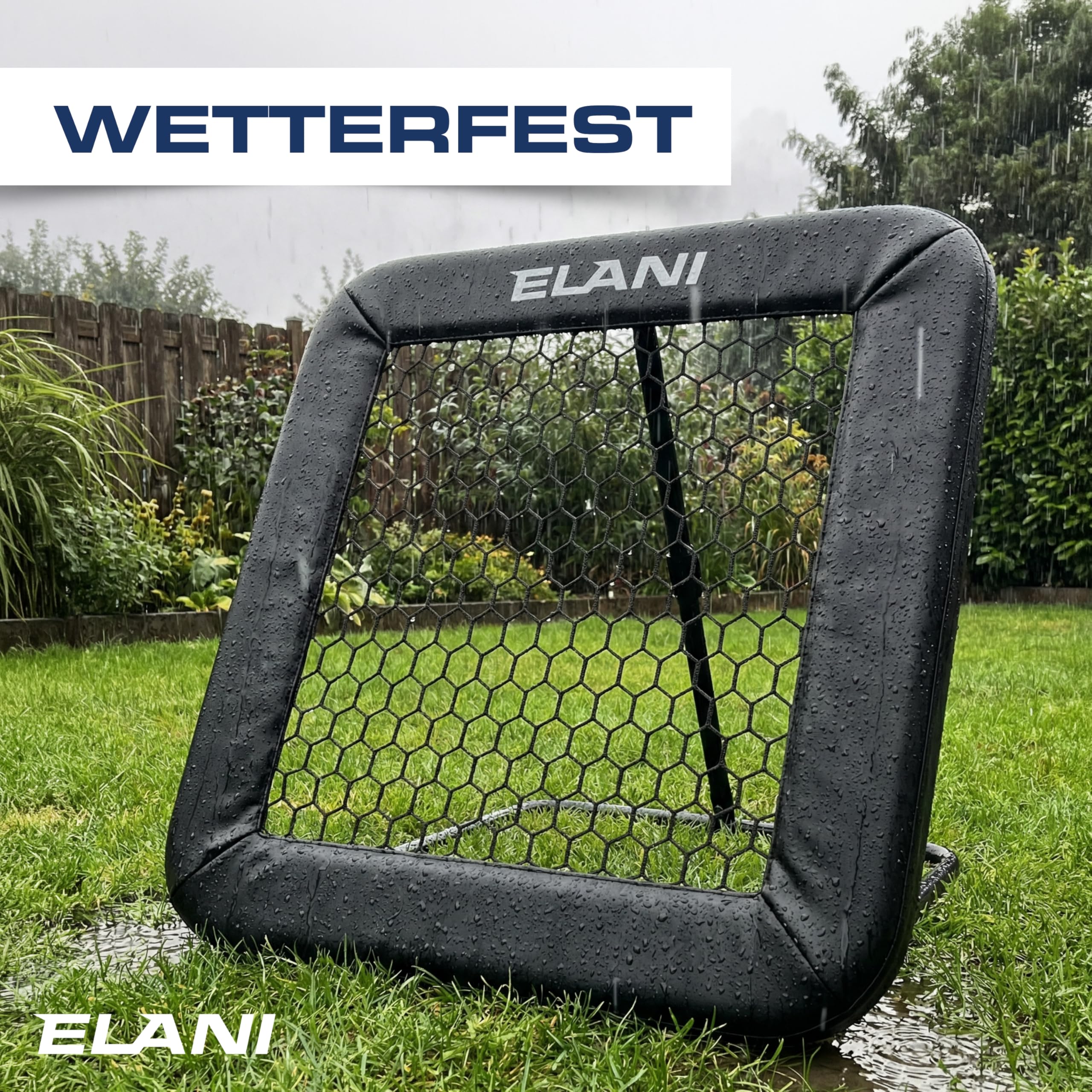 ELANI - Rebounder für Fußball mit Schutzrand & Heringen für sicheren Stand - Fussball Rebounder mit stabilem Rahmen - Tornetz - auch für Handball & Volleyball - Fußball