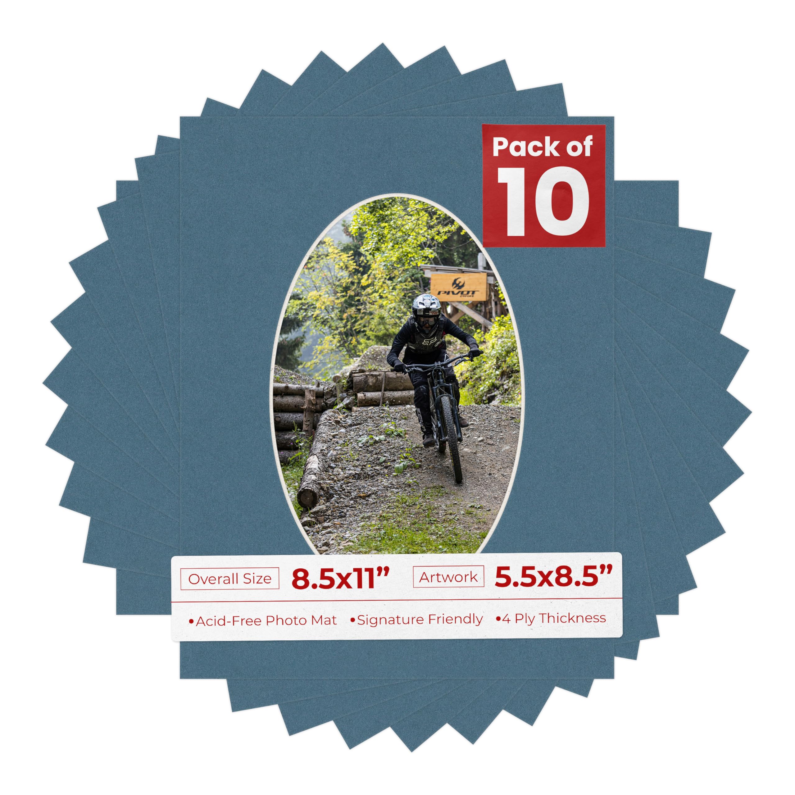 8.5x11 Mat Bevel Cut for 5.5x8.5 Photos - Precut Steel Blue Oval Shaped Photo Mat Board Opening - Acid Free Matte to Protect Your Pictures - Bevel Cut for Family Photos, Pack of 10 Matboards-image-6