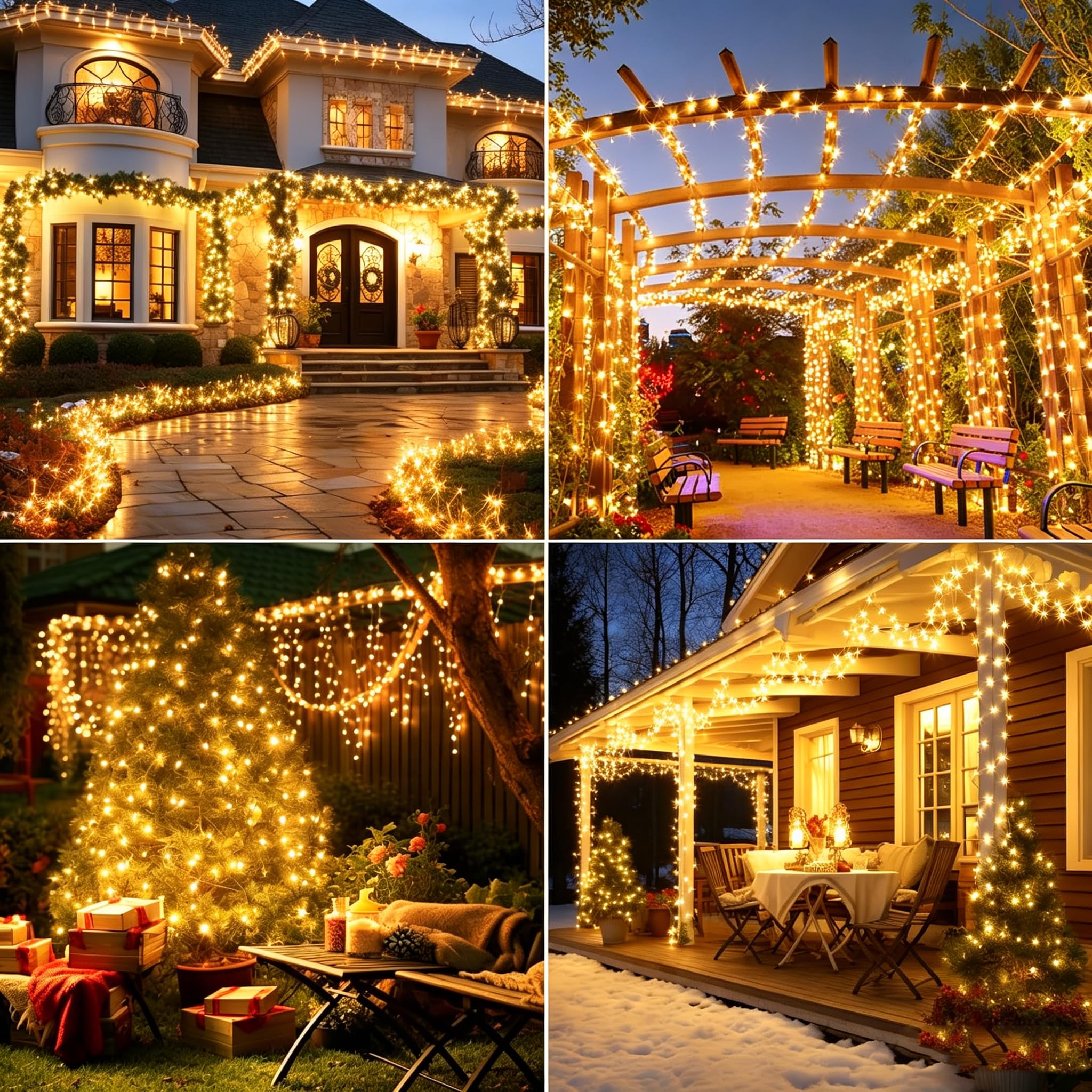 Guirnalda LED Solar Exterior 2Pack 15M, Luces Solares con Alambre de Cobre, 8 Modos Cadena Lámparas Blanco Cálido, Impermeable IP65 para Jardín,Fiesta,Boda Decoración