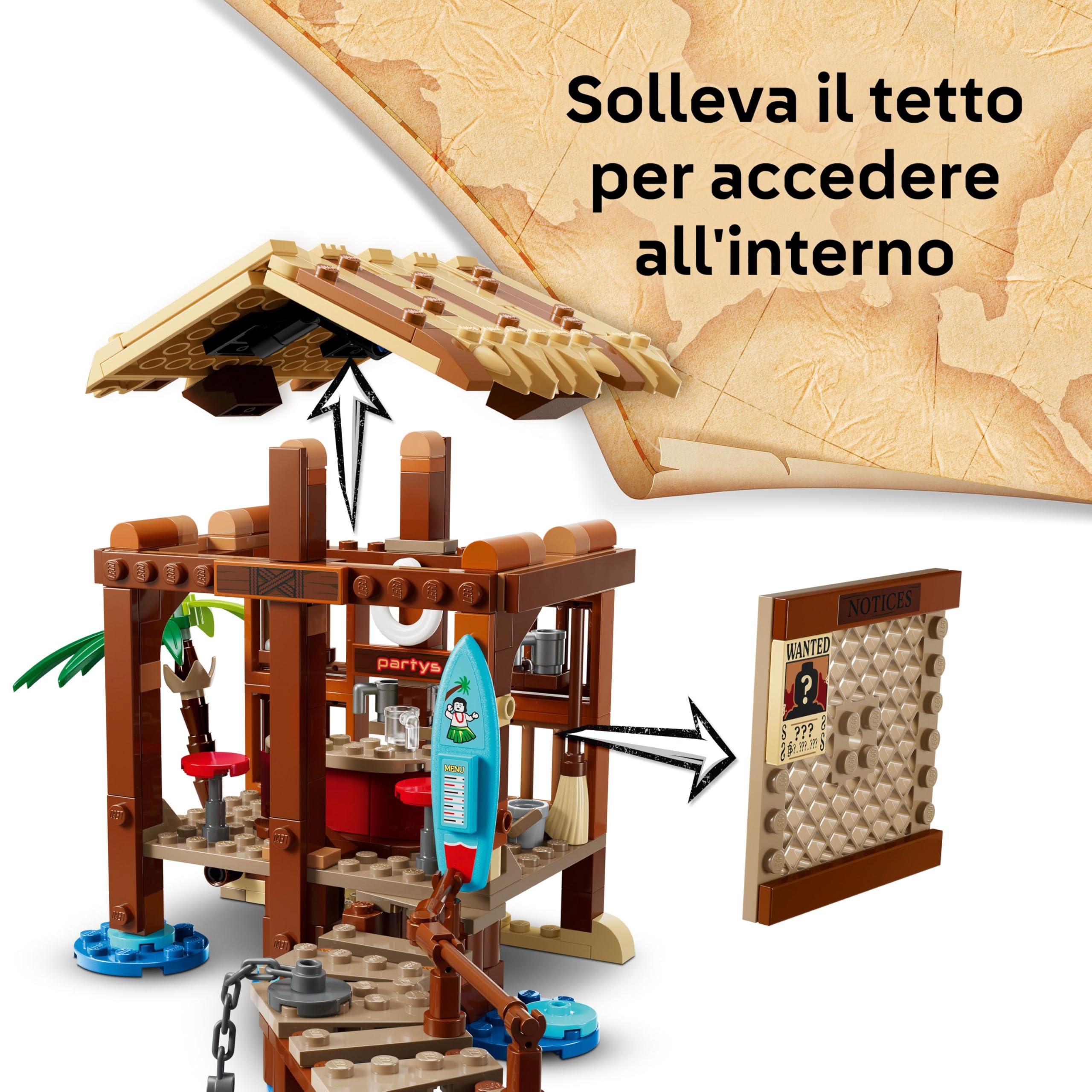 LEGO ONE PIECE La Capanna del Villaggio Foosha Giocattolo con Barca, Minifigure di Luffy, Shanks e Makino, Accessori e Poster Ricercato - Regalo per Bambini, Bambine e Fan degli Anime da 8 Anni 75636
