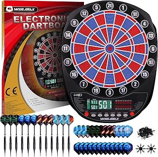 WIN.MAX Electronic Dart Board Soft Tip Dartboard Set LED Displays 3 Languges with 12 Darts 100 Tips Power Adapter Blue wih Lights