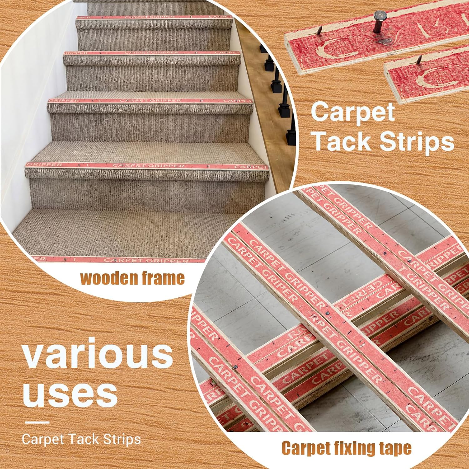 Wesiti 6 Pcs Carpet Tack Strips with Nails Plywood Nailing Strip for Carpet Tufting Tack Strips for Subfloor Stairs Rug (7/8 Inch X 4 ft)