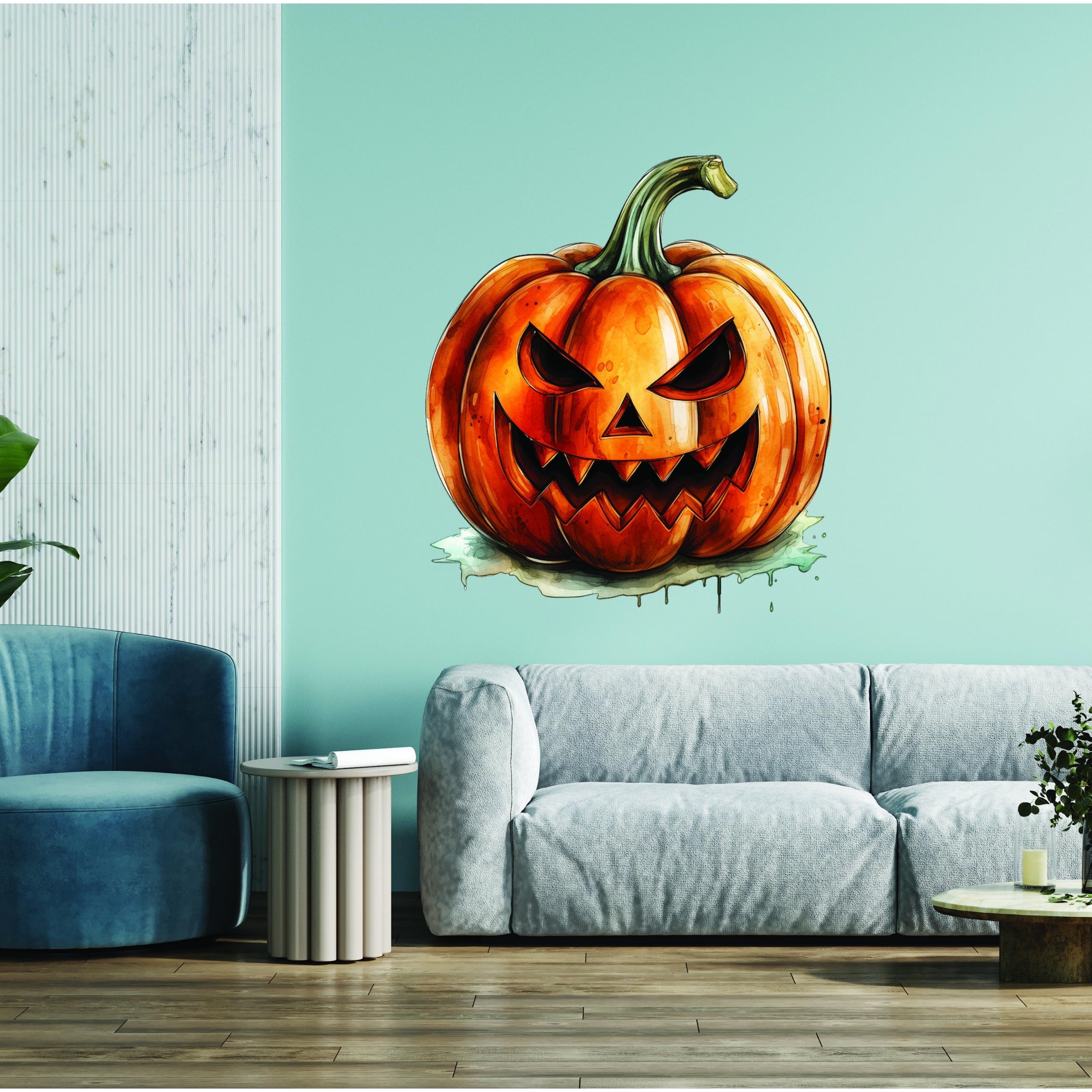 Śmiejąca się dynia kalkomania - Halloween straszna zła twarz winylowa naklejka ścienna 260 x 259 cm