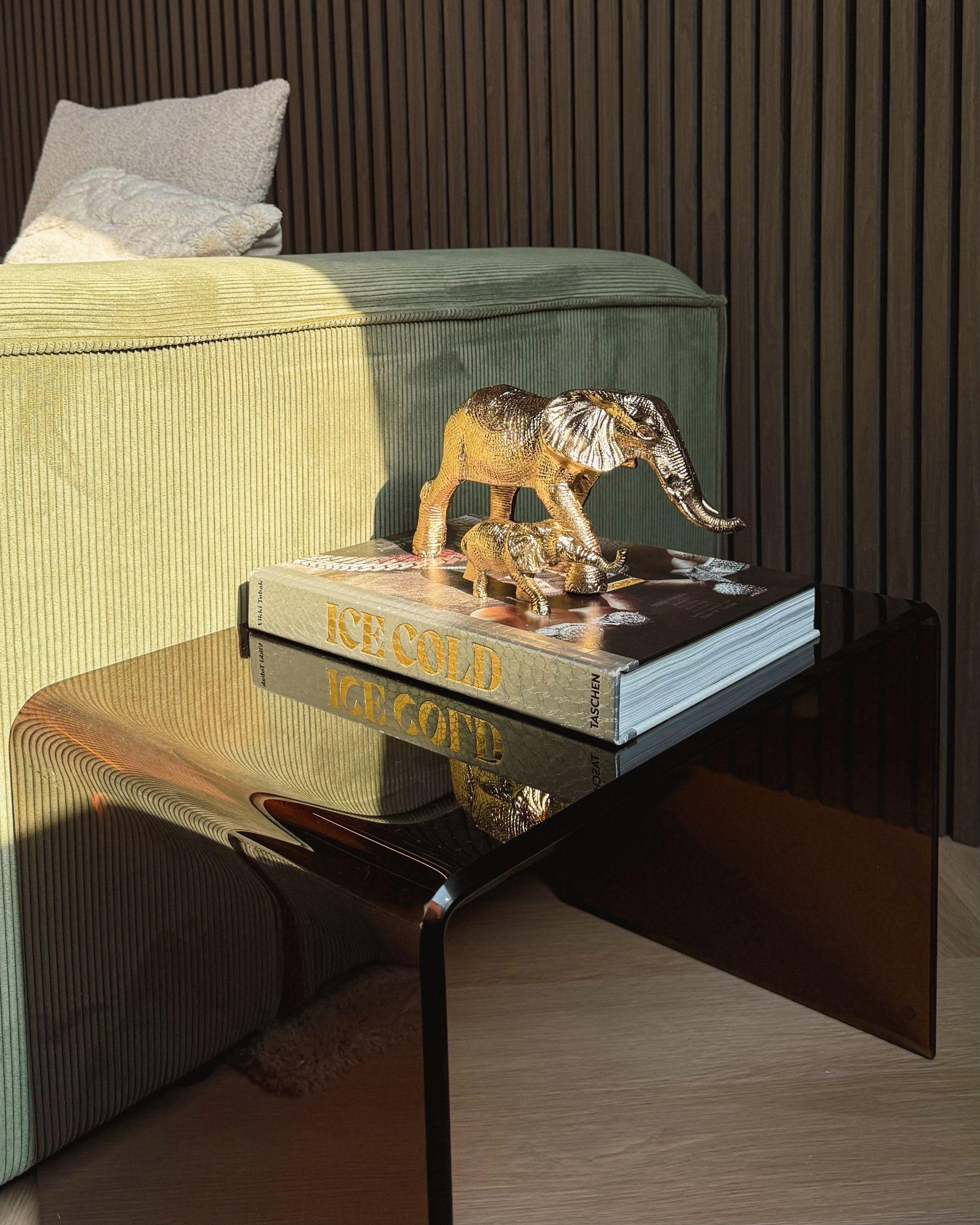 Beliani Beistelltisch Glas transparent braun C-Form 40x61 cm modern schlicht Lourdes