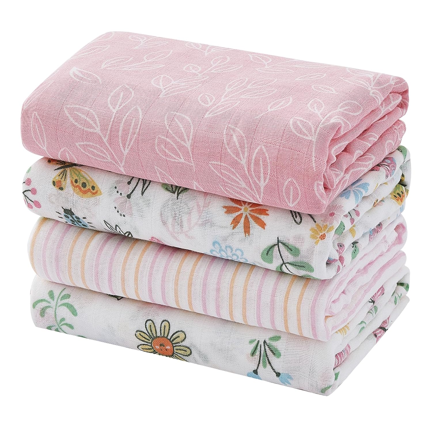 Softan Swaddle Blankets for Baby Girls & Boys Gift, Large 47X47 inches Receiving Blankets for Newborn,4 Pack Flowers and Butterflies
