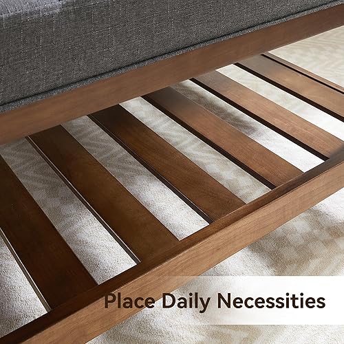 Miniatura 6 de BFD Mesa de centro otomana de 2 niveles con almacenamiento, mesa de centro cuadrada grande con estante de madera maciza para sala de estar, taburete