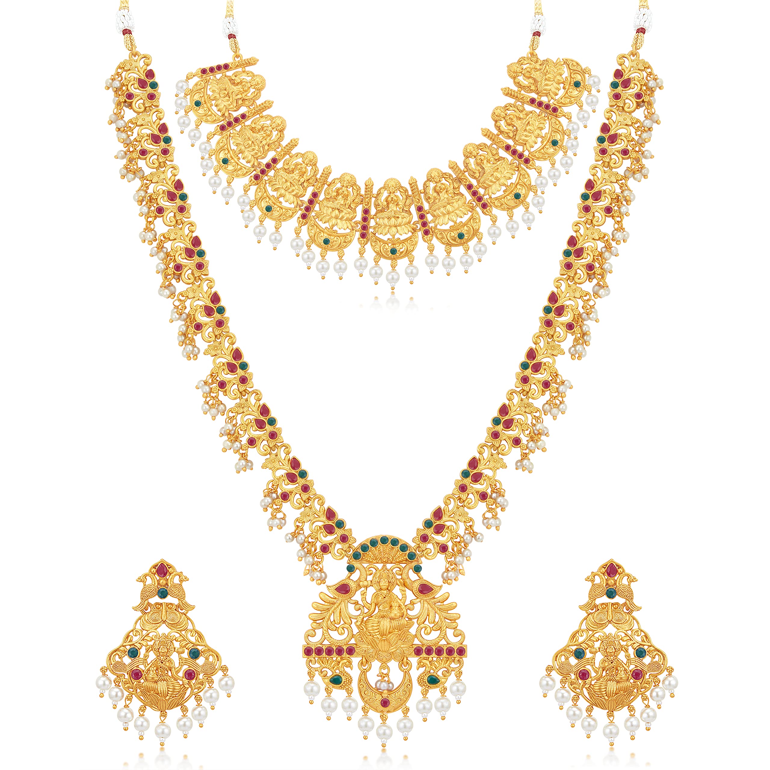 Sukkhi Ethnic Pearl Gold Plated Goddess Choker & Long Haram Temple Necklace Set for Women (NS100623) (B09KPS5H92) Amazon Price History, Amazon Price Tracker