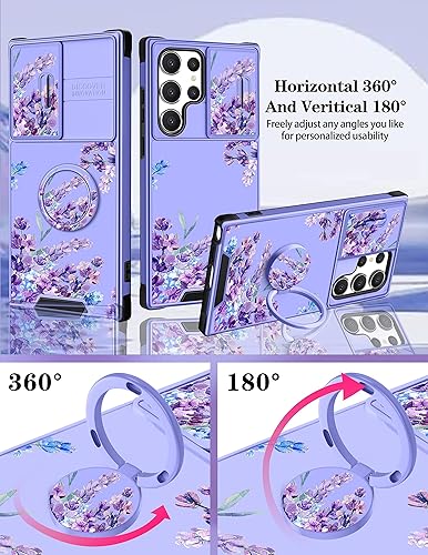 Miniatura 4 de Goocrux Funda 2 en 1 para Samsung Galaxy S23 Ultra con flores florales para mujeres y niñas, diseño femenino de flores de lavanda con cubierta