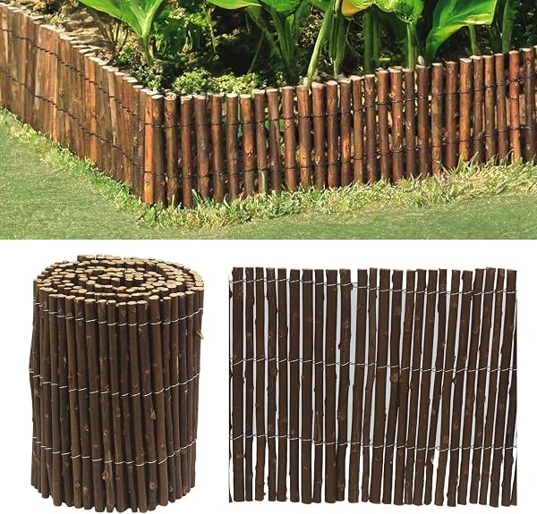 ADEPTNA Willow Wooden Edging β 2M x 20cm Garden Border Fence | Flexible, Weather-Resistant Lawn Edging for Garden, Flower Beds, Patios & Walkways - 1