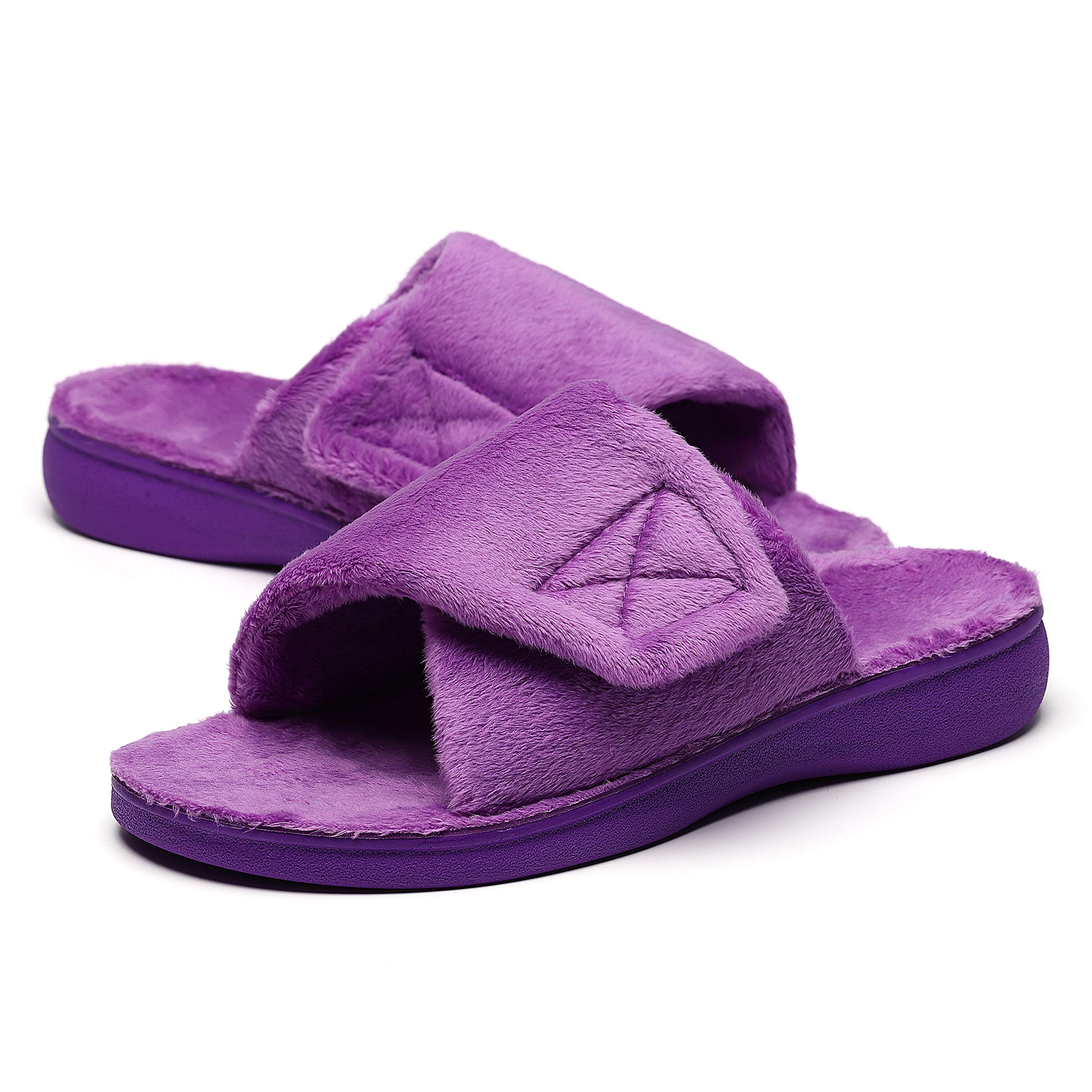 SOLLBEAM Women's Plantar Fasciitis Fuzzy House Orthopedic Adjustable  Slippers With Arch Support Orthotic Heel Cup Sandals For Ladies