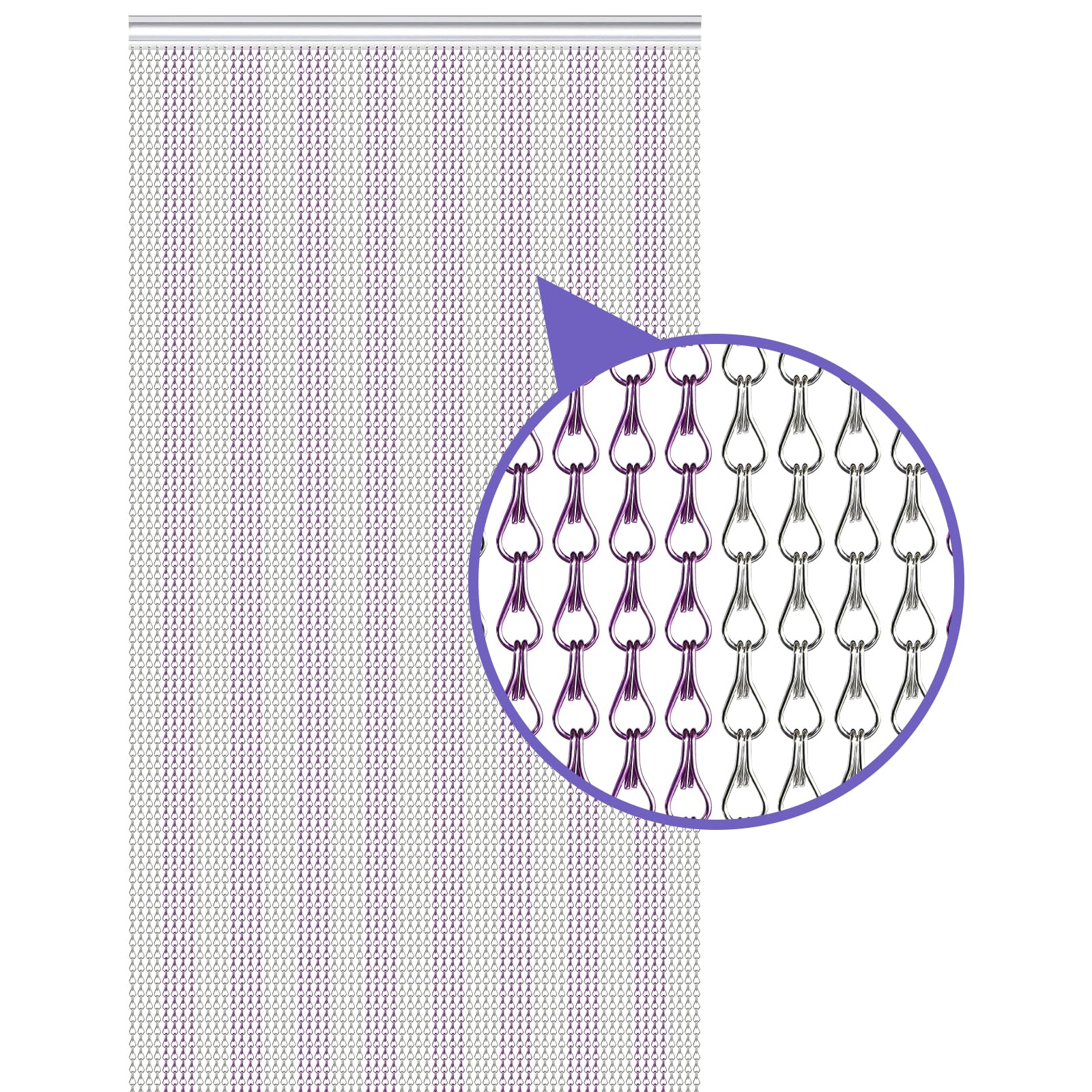 Tenda a Catena in Alluminio 90 x 200 cm Schermi per Porte a Tendina a Catena in Metallo Tenda Anti-insetti per Porte (Argento & Viola)
