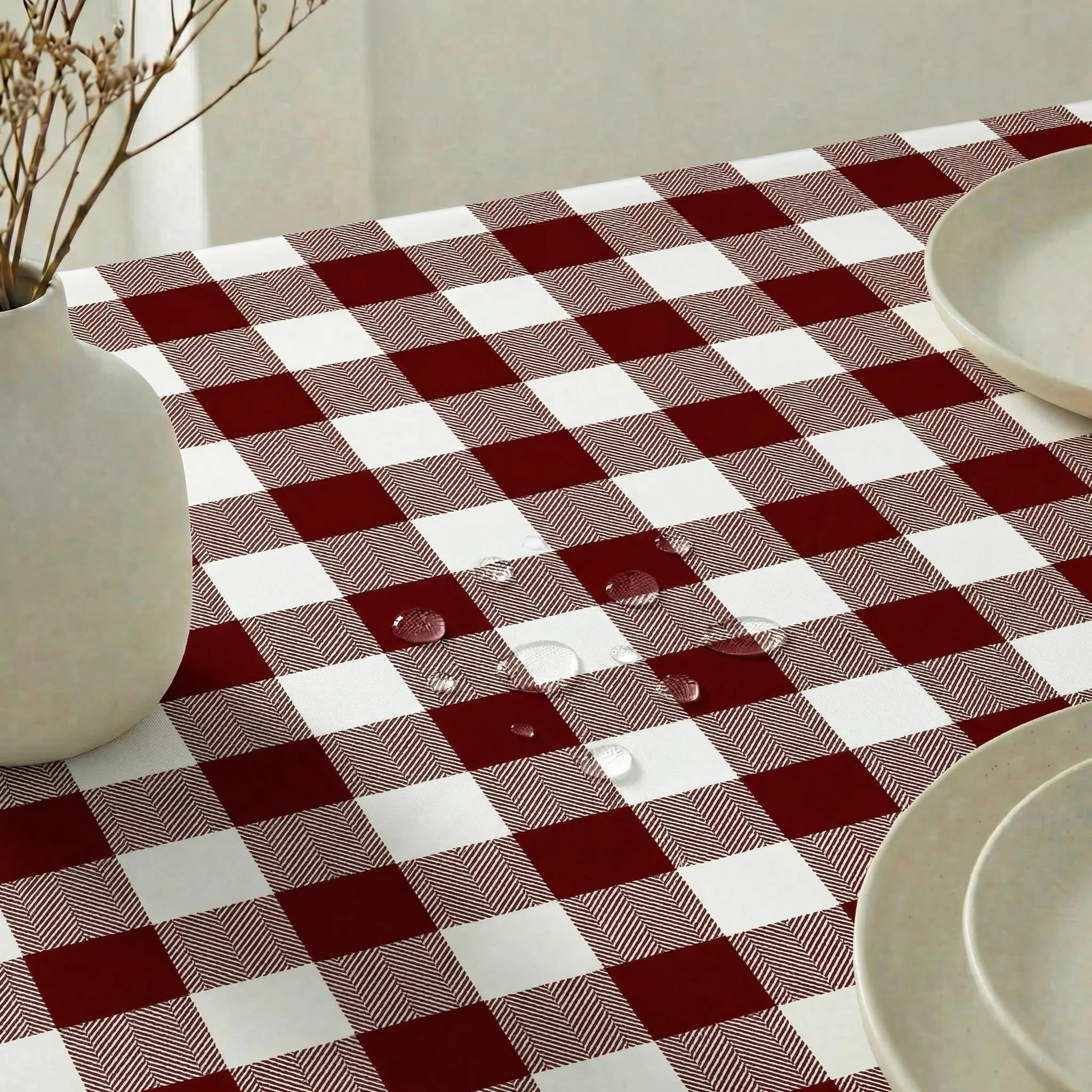 BELUM | Obrus odporny na plamy Granat, Obrus w kratkę Vichy rozmiar; 300x140 cm, Obrus Anti-Plam No Hule, Obrus Vichy Granat, Obrus Tkanina 100% bawełna organiczna