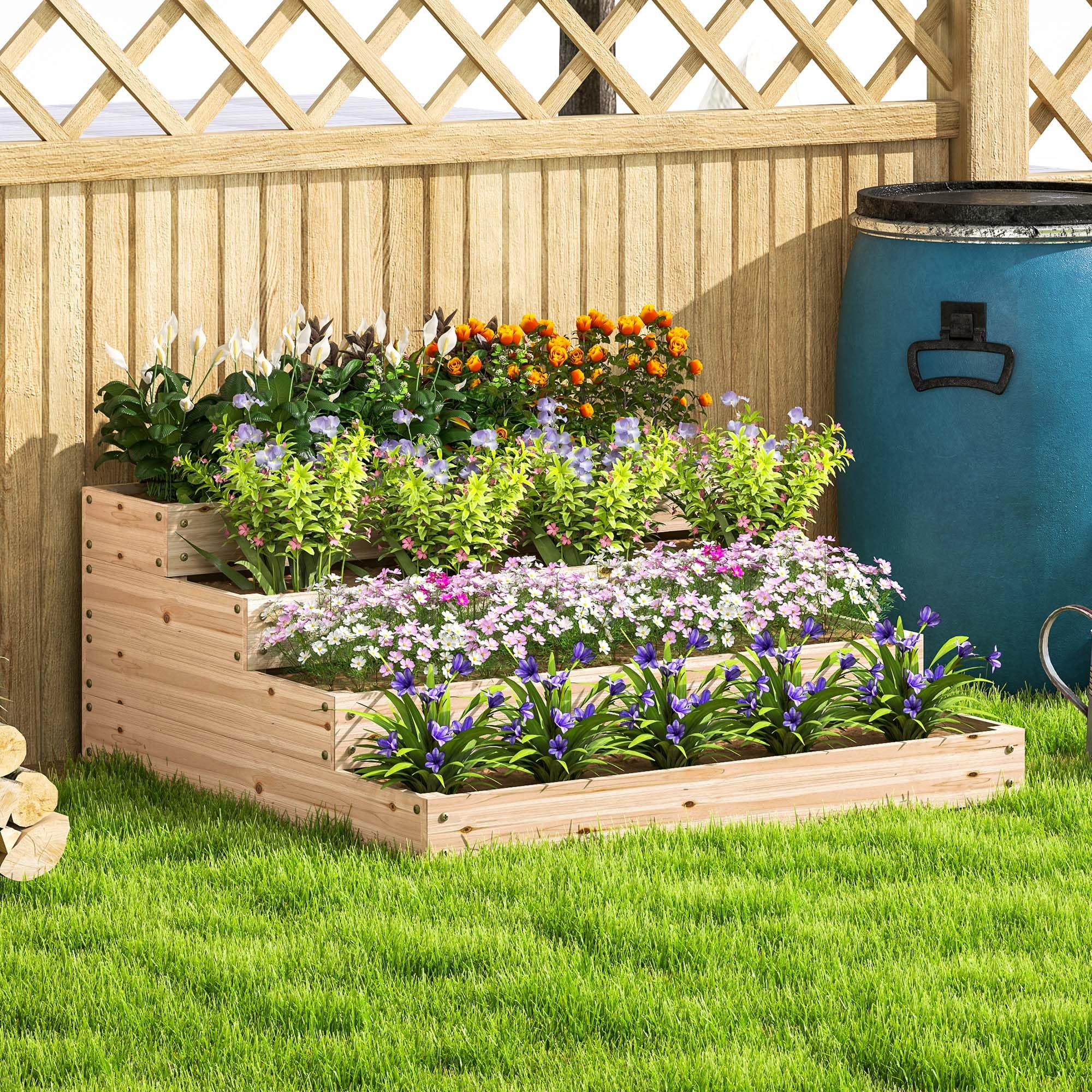 Outsunny Fioriera quadrata senza fondo 113x113x46 cm legno naturale