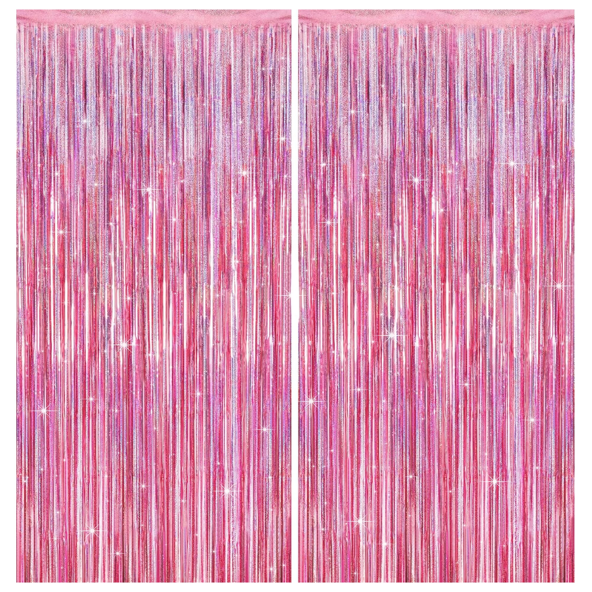 2 Pack Party Backdrop Curtains, 3.2ft x 6.5ft Birthday Party Decorations and Photo Booth Props, Tinsel Foil Fringe Curtains Photo Backdrop for Birthday, Graduation, Wedding, Christmas (Glitter Pink)