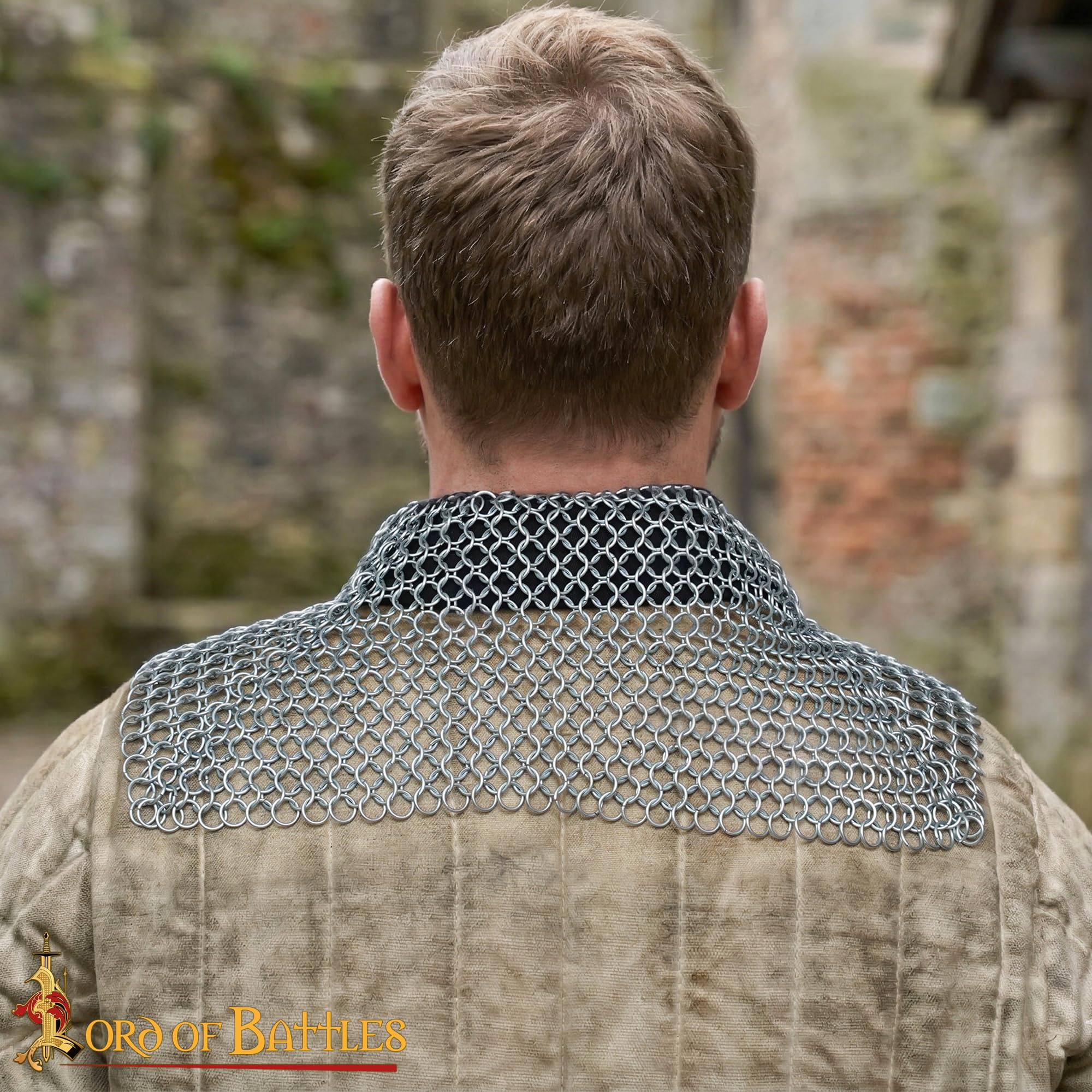Lord of Battles Collare in maglia di maglia medievale per collo armatura – 10 mm 16G anelli butted in acciaio dolce Maille Collar protezione per il collo