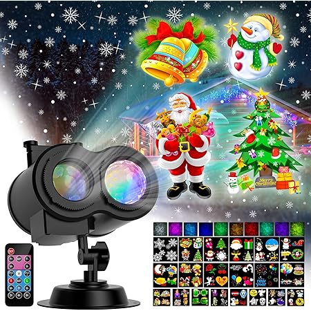 Halloween Christmas Projector Lights Outdoor, 2-in-1 Moving Patterns Landscape Lights, 30 HD Effects ( 3D Ocean Wave & Patterns) Projection Light for Xmas Halloween Party Garden Decorations