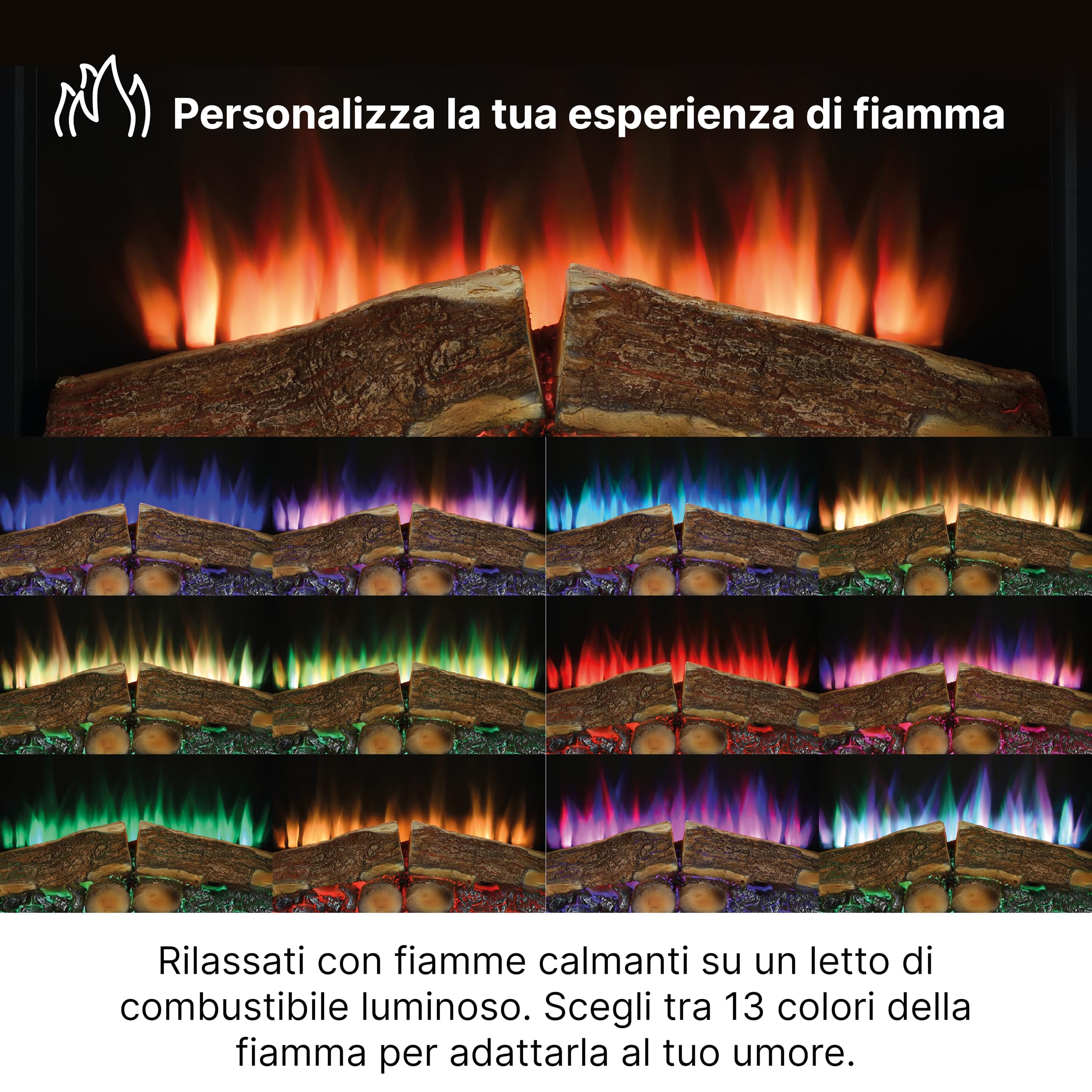 Dimplex Spark 26" Camino Elettrico da Incasso Camino Elettrico da Parete con Termoventilatore 2 kW Effetto Fiamma LED Optiflame, Velocità e Luminosità Regolabili Incluso Timer e Telecomando