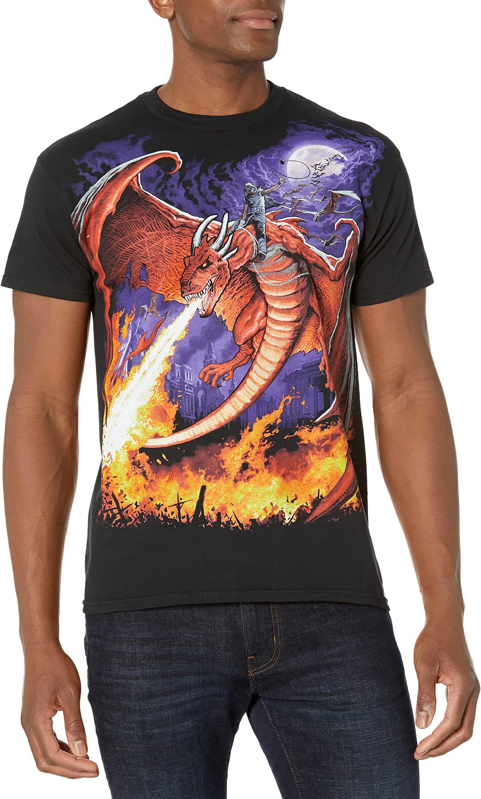 Men's Plus-Size Fantasy Dragon Fire Short Sleeve T-Shirt