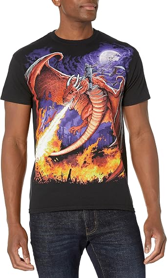 Liquid Blue Mens Plus-Size Fantasy Dragon Fire Short Sleeve T-Shirt